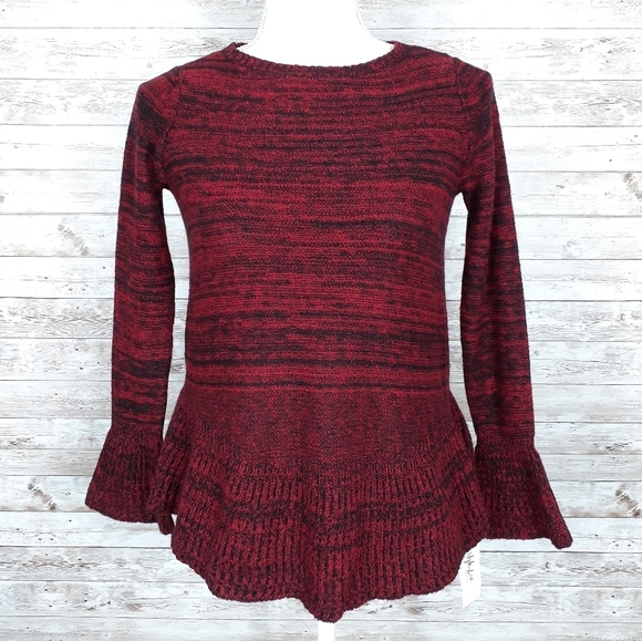 Style & Co. Sweaters - Style & Co Peplum Sweater PP Black Red 354